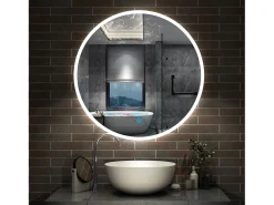 Aica Espejo-Espejo redondo de baño LED 60cm,antivaho,brillo ajustable Transparente