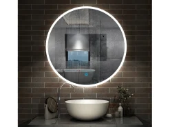 Aica Espejo-Espejo redondo de baño LED 60cm,antivaho,brillo ajustable Transparente