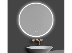 Aica Espejo-Espejo redondo de baño LED 60cm,antivaho,brillo ajustable Transparente