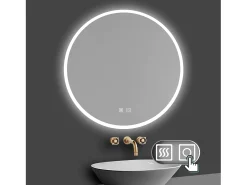 Aica Espejo-Espejo redondo de baño LED 60cm,antivaho,brillo ajustable Transparente