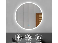 Aica Espejo-Espejo redondo de baño LED 60cm,antivaho,interruptor táctil Transparente