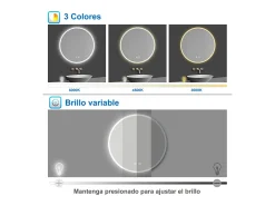 Aica Espejo-Espejo redondo de baño LED 70cm,antivaho,brillo ajustable Transparente