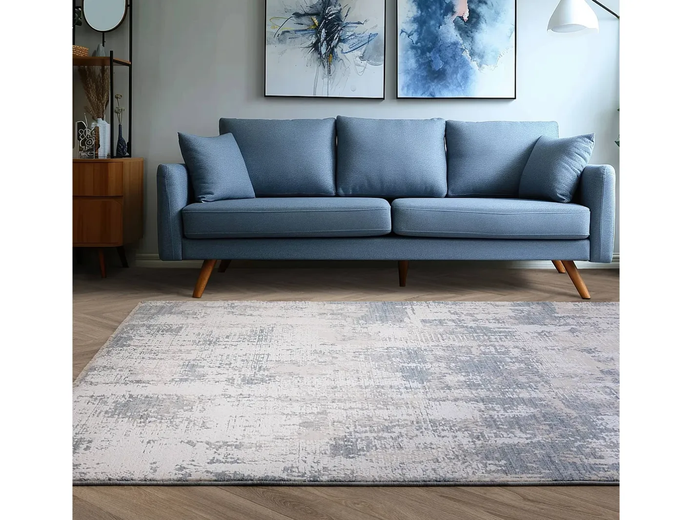 Alfombra abstracta - 200x300cm - azul, crema - Seville Zafra Beige Best
