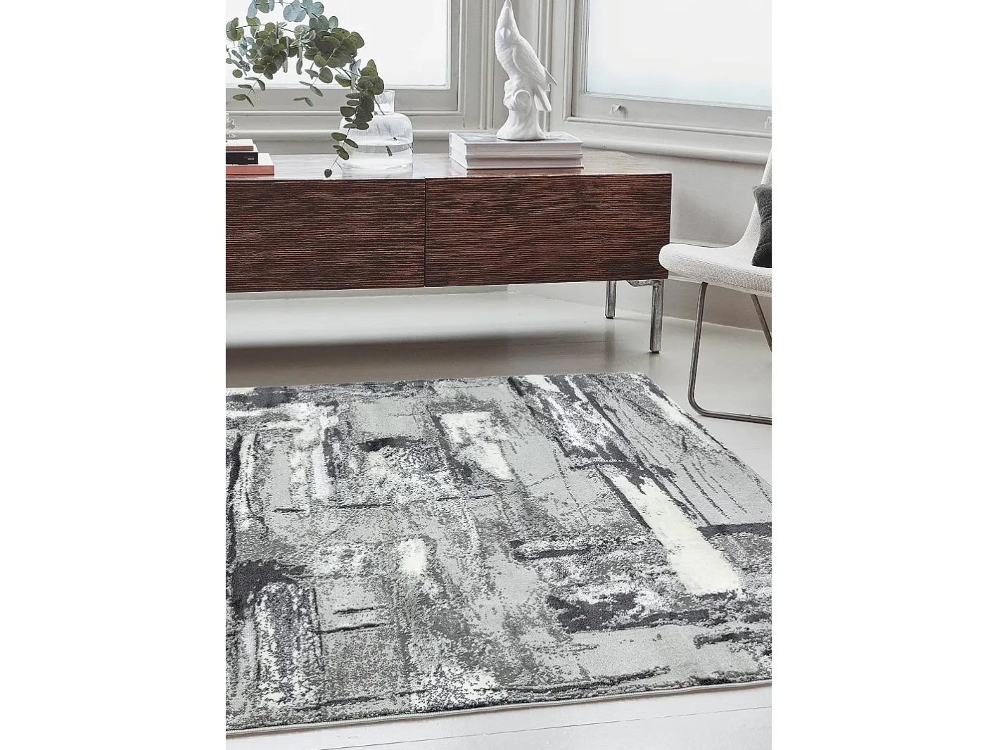 Alfombra abstracta - 200x290cm - gris, blanco, plata, negro - Orion Decor Plateado Discount