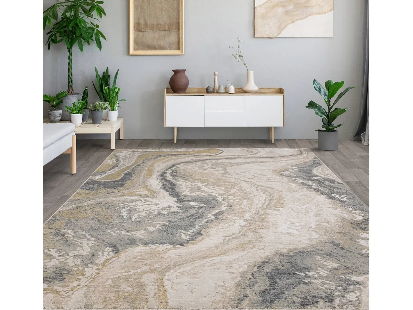 Outlet Alfombra abstracta - 120x180cm - gris, crema, oro - Seville Oro Beige