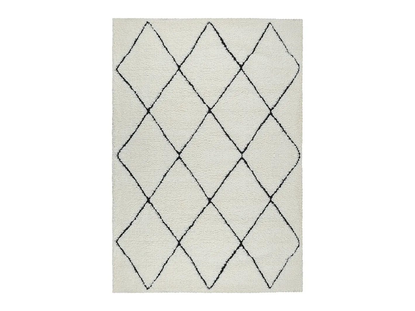 the carpet Alfombra De Salón-Alfombra Bahar Shaggy moderna patrón rombos, negro , 200 x 290 cm Blanco