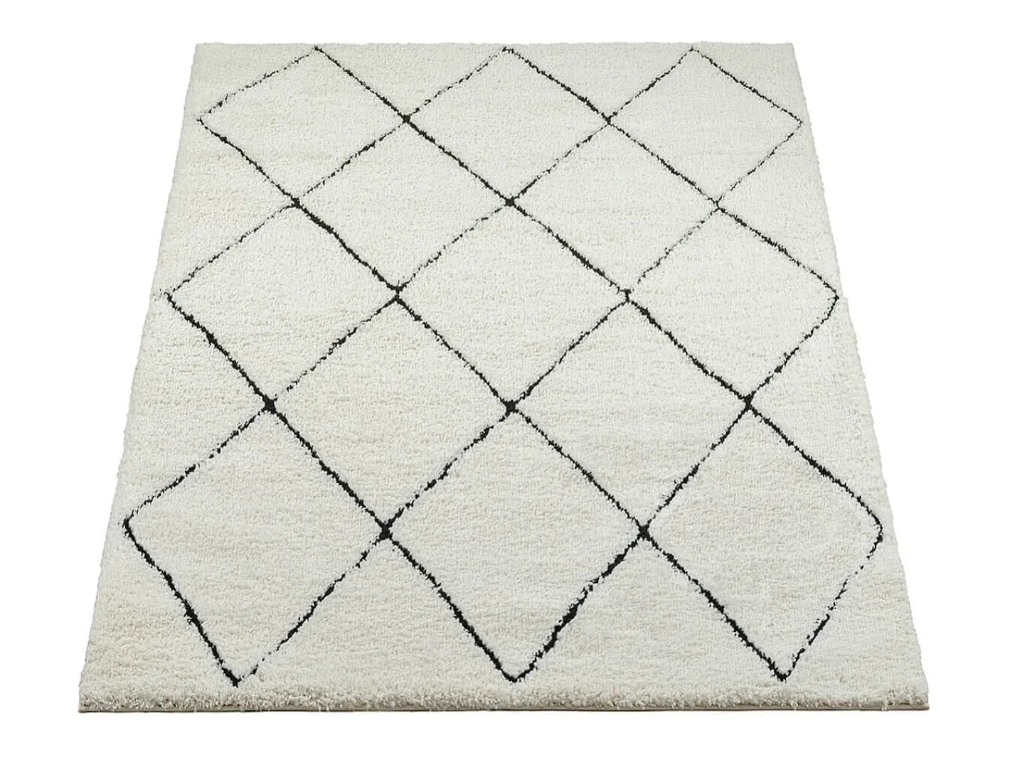 the carpet Alfombra De Salón-Alfombra Bahar Shaggy moderna patrón rombos, negro , 200 x 290 cm Blanco