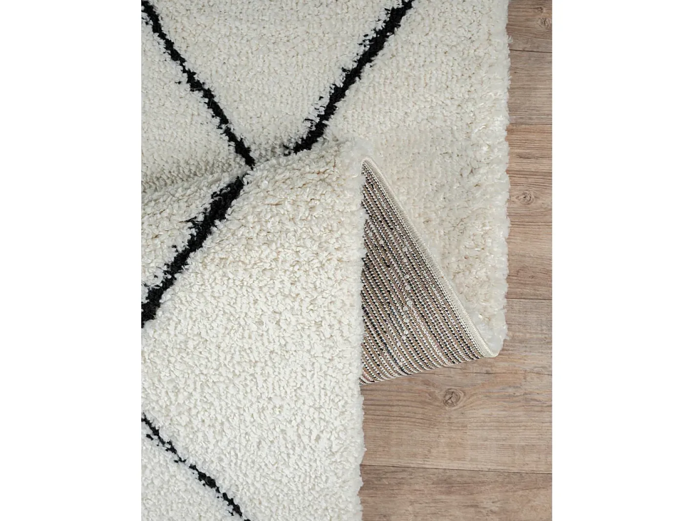 the carpet Alfombra De Salón-Alfombra Bahar Shaggy moderna patrón rombos, negro , 200 x 290 cm Blanco