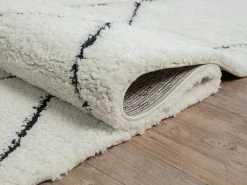 Best the carpet Alfombra Bahar Shaggy moderna patrón rombos, negro , 160 x 230 cm Blanco
