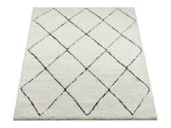 Best the carpet Alfombra Bahar Shaggy moderna patrón rombos, negro , 160 x 230 cm Blanco