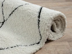 Best the carpet Alfombra Bahar Shaggy moderna patrón rombos, negro , 160 x 230 cm Blanco