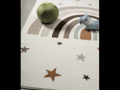 Best the carpet Alfombra Beat Kids Moderna Infantil Arcoíris Estrellas Pastel - - 120 cm Redonda Crema