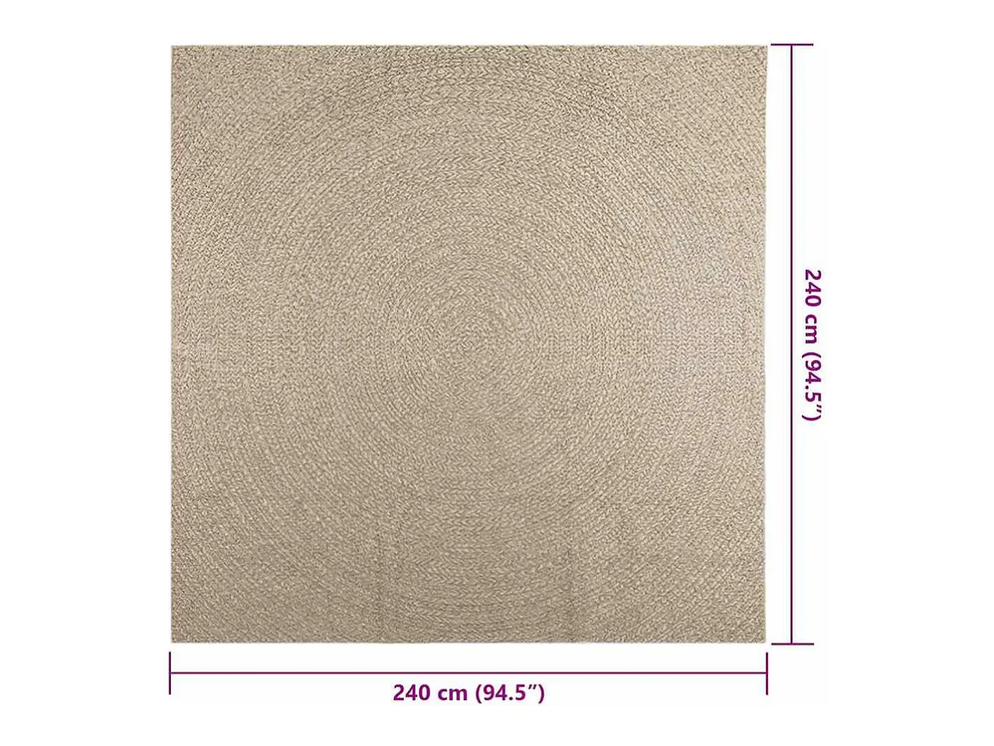 Alfombra De Cocina|Alfombra Redonda-Alfombra ZIZUR 240x240 cm efecto yute para interior y exterior Beige