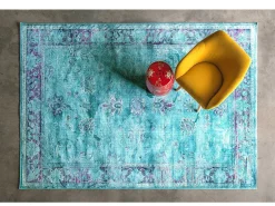 Les Tendances Alfombra De Salón-Alfombra clásica de viscosa turquesa con ribetes Sofa 230 Azul
