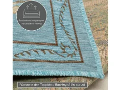 Alfombra De Salón-Alfombra con borde y motivos florales 60x90 cm Turquesa Flomi Azul turquesa