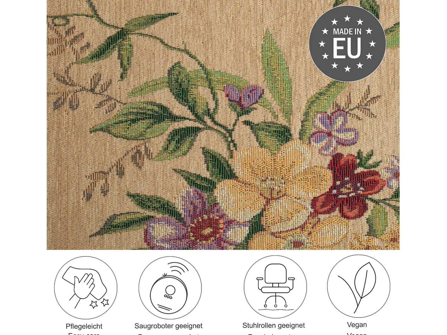 Online Alfombra con borde y motivos florales 70x400 cm Flomi Beige