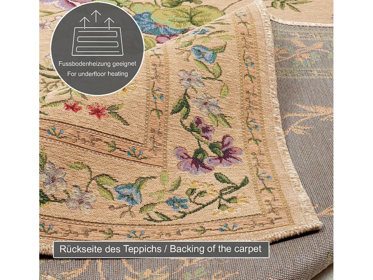 Online Alfombra con borde y motivos florales 70x400 cm Flomi Beige