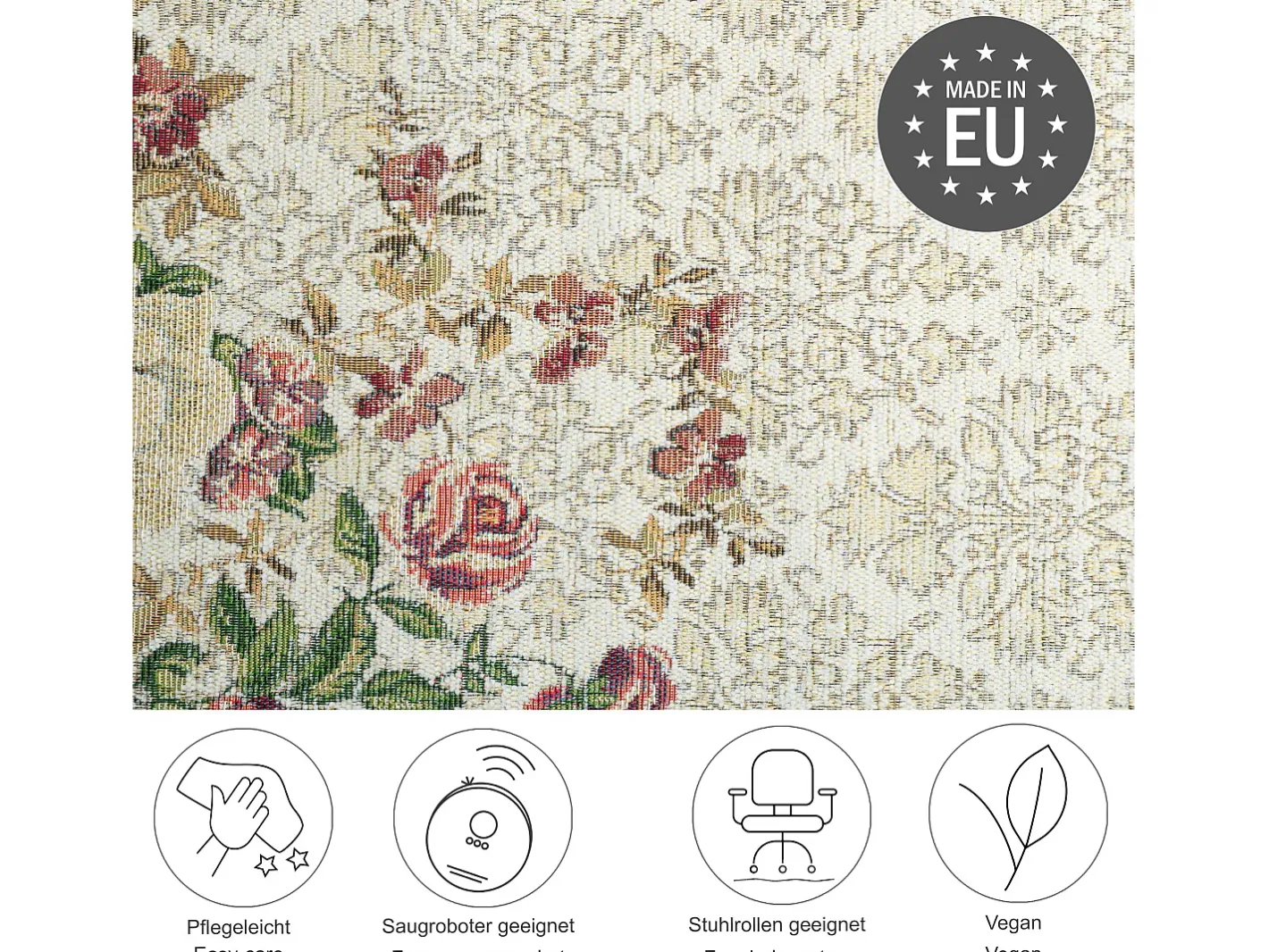 Alfombra De Salón-Alfombra con borde y motivos florales 240x340 cm Flomi Beige