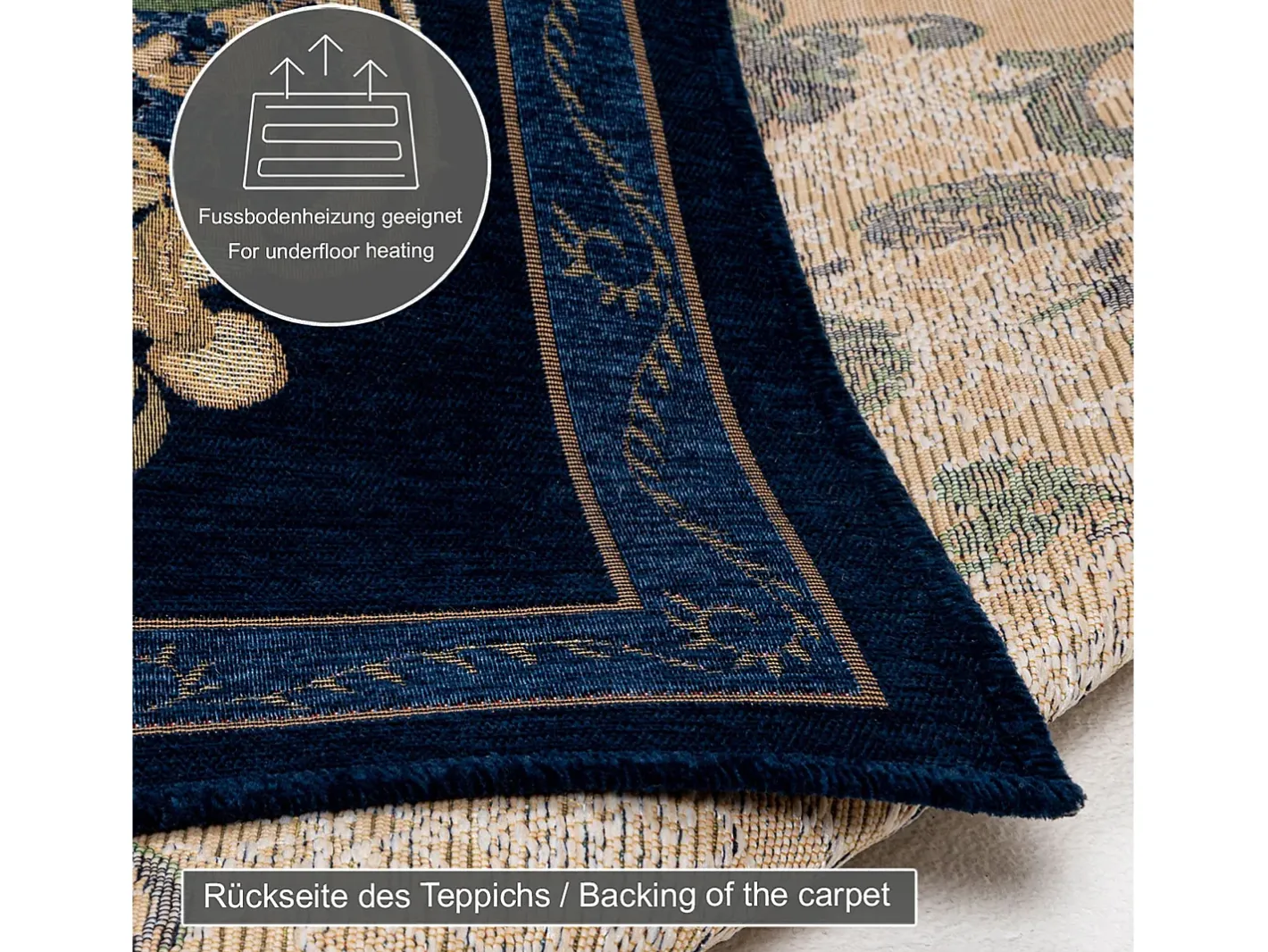Alfombra con borde y motivos florales 200x290 cm Flomi Azul New