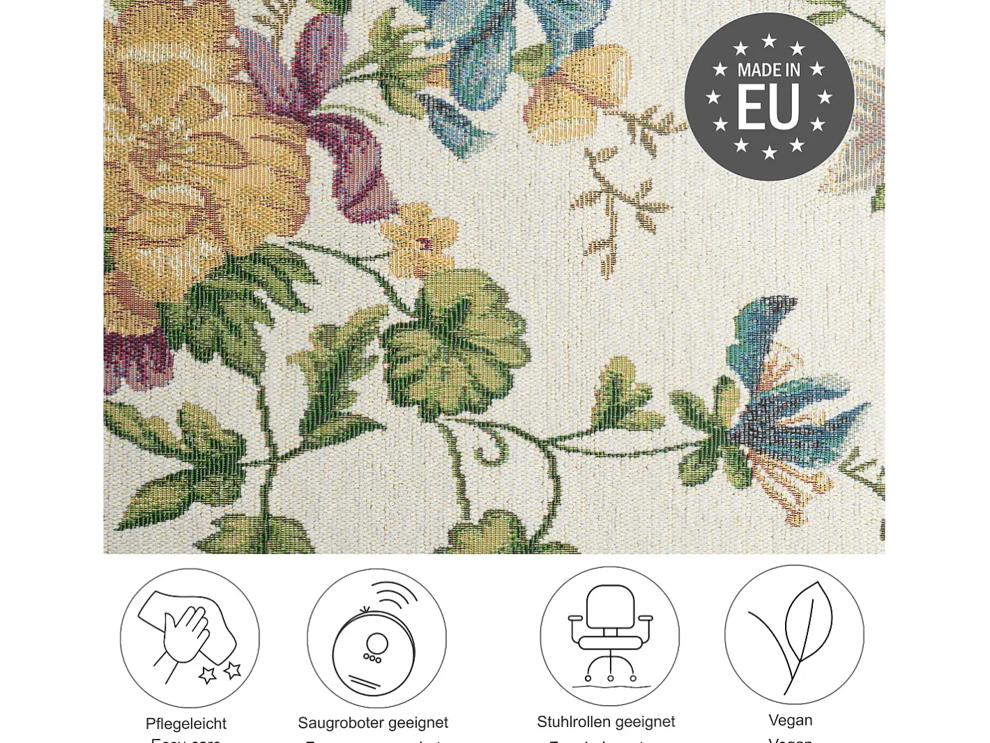 Clearance Alfombra con borde y motivos florales 160x230 cm Flomi Crema