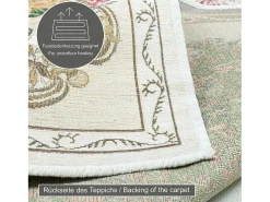 Alfombra De Salón-Alfombra con borde y motivos florales 70x440 cm Flomi Beige
