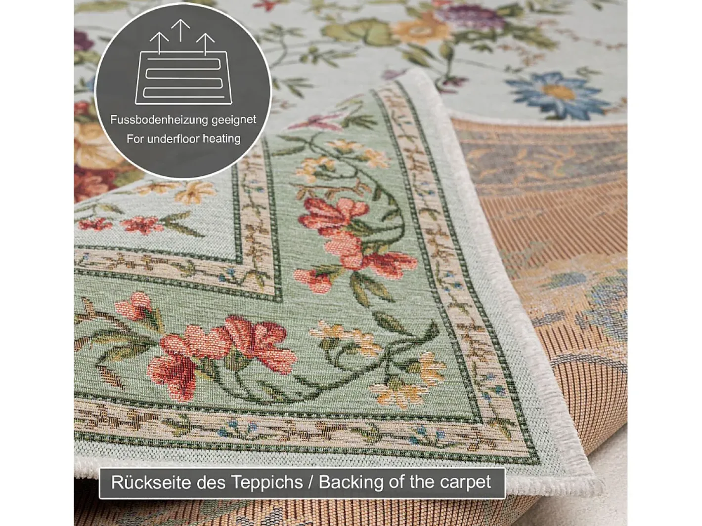 Alfombra con borde y motivos florales 60x90 cm Menta Flomi Verde almendra Online
