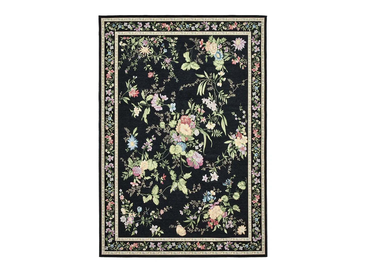 Alfombra con borde y motivos florales 60x90 cm Flomi Negro Clearance