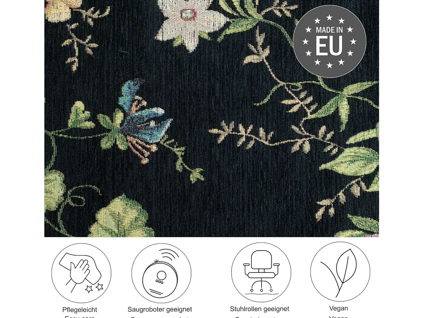 Alfombra con borde y motivos florales 60x90 cm Flomi Negro Clearance