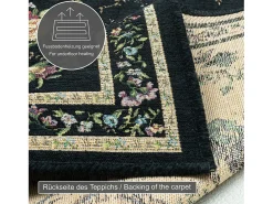 Alfombra con borde y motivos florales 60x90 cm Flomi Negro Clearance