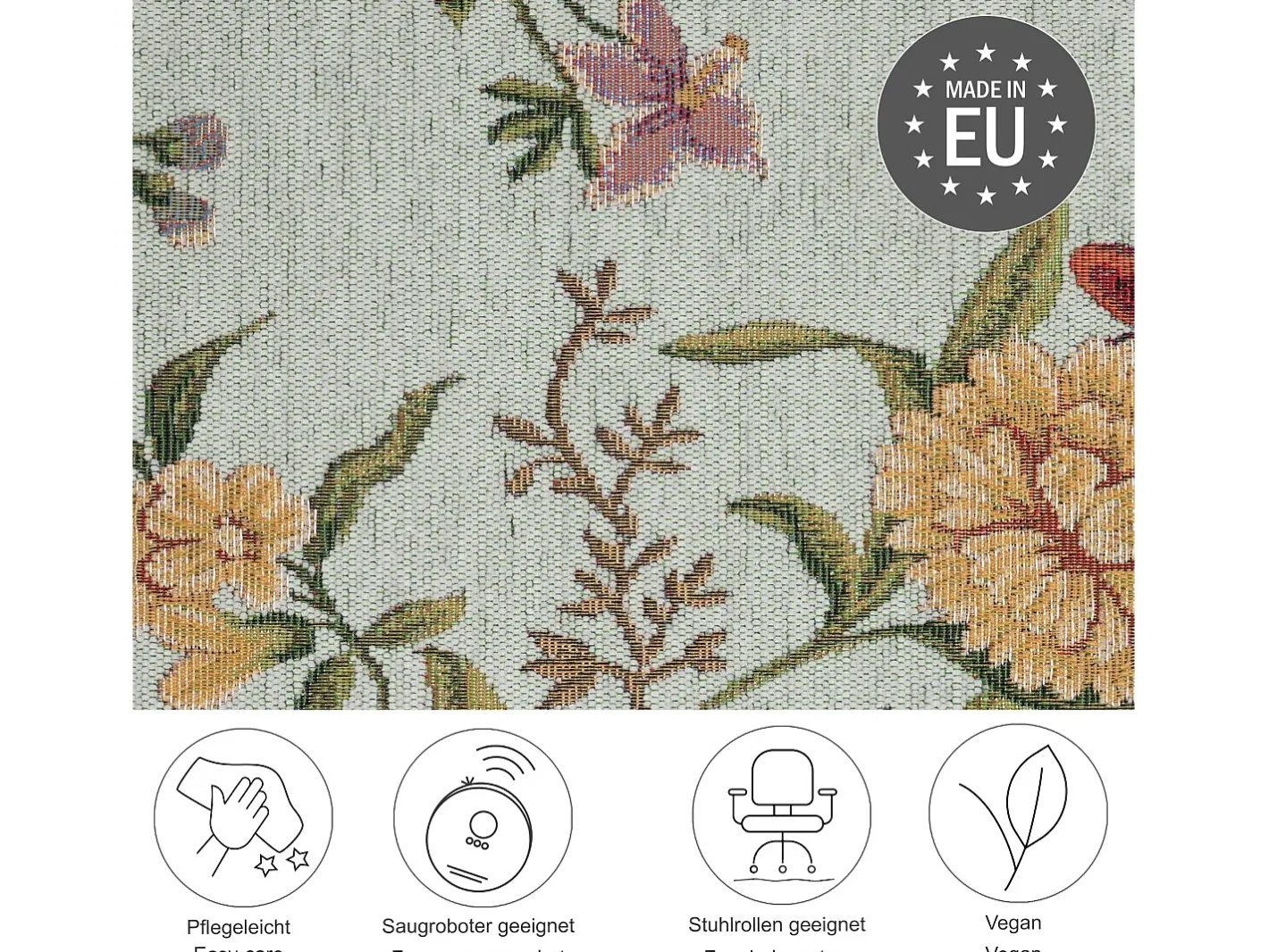 Discount Alfombra con borde y motivos florales 140x200 cm Menta Flomi Verde almendra
