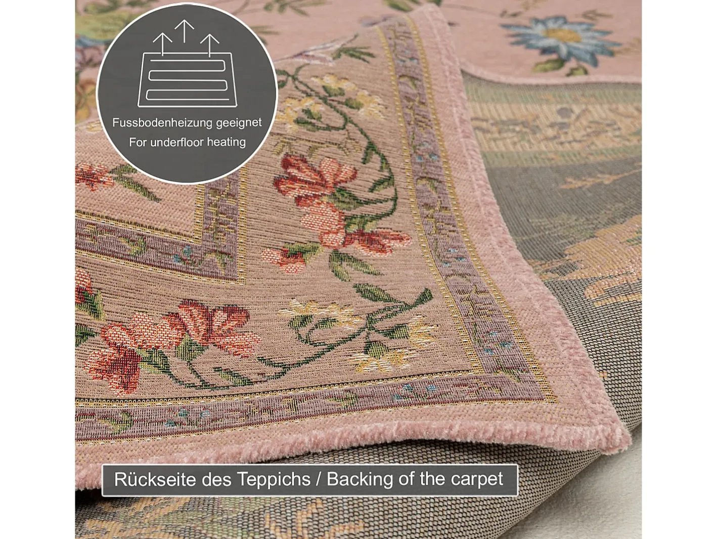 Alfombra con borde y motivos florales 70x120 cm Flomi Rosa Outlet