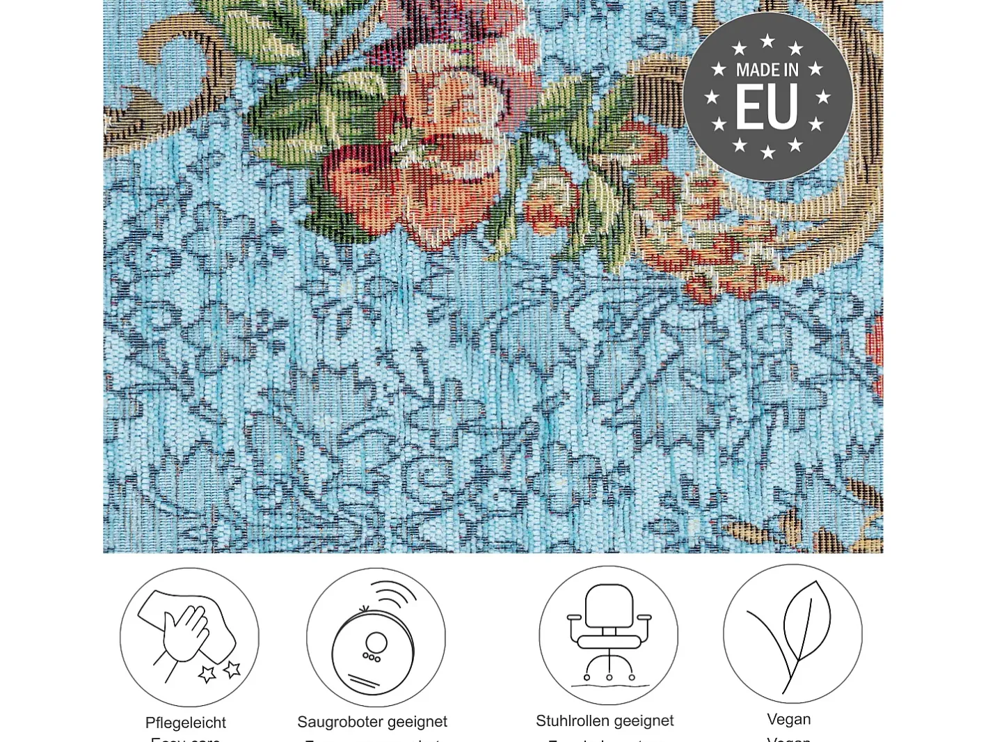Alfombra con borde y motivos florales 200x290 cm Turquesa Flomi Azul turquesa