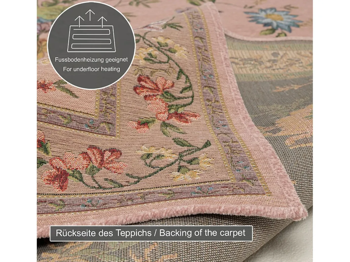 Hot Alfombra con borde y motivos florales 70x400 cm Flomi Rosa