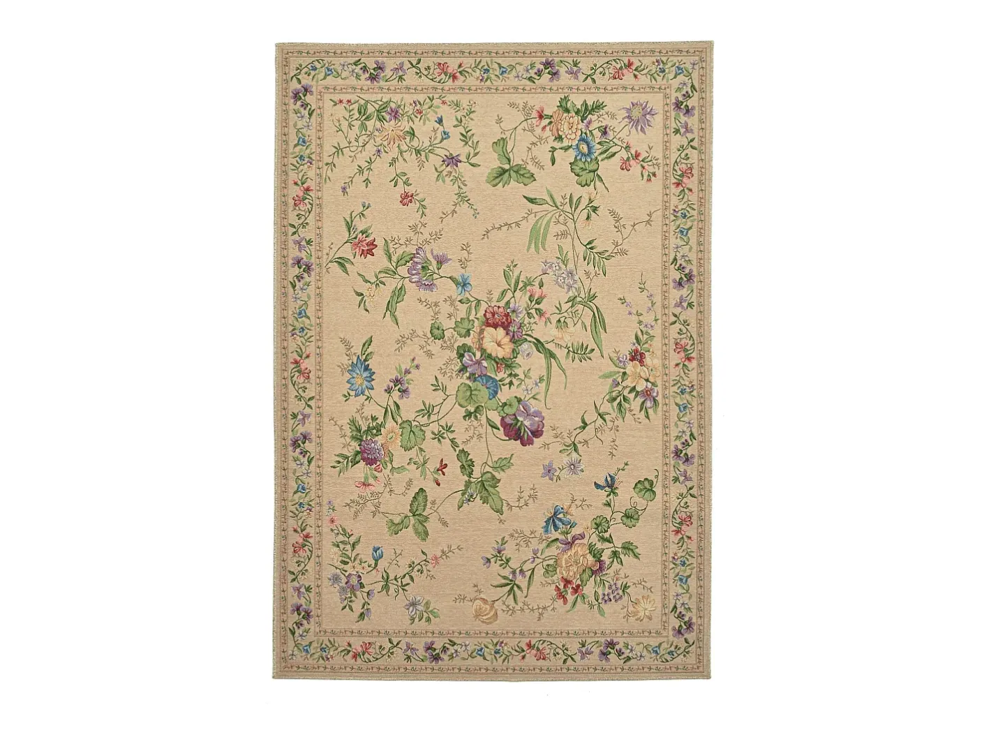 Alfombra De Salón-Alfombra con borde y motivos florales 120x170 cm Flomi Beige