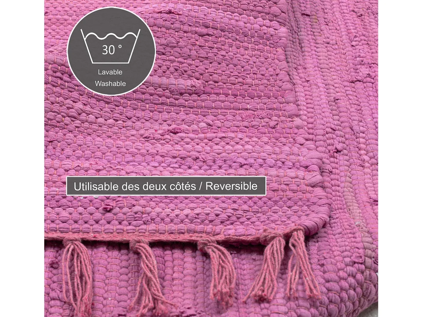 Alfombra de algodón tejida a mano y reversible 40x60 cm Fuchisa Happy Cotton Fucsia Best