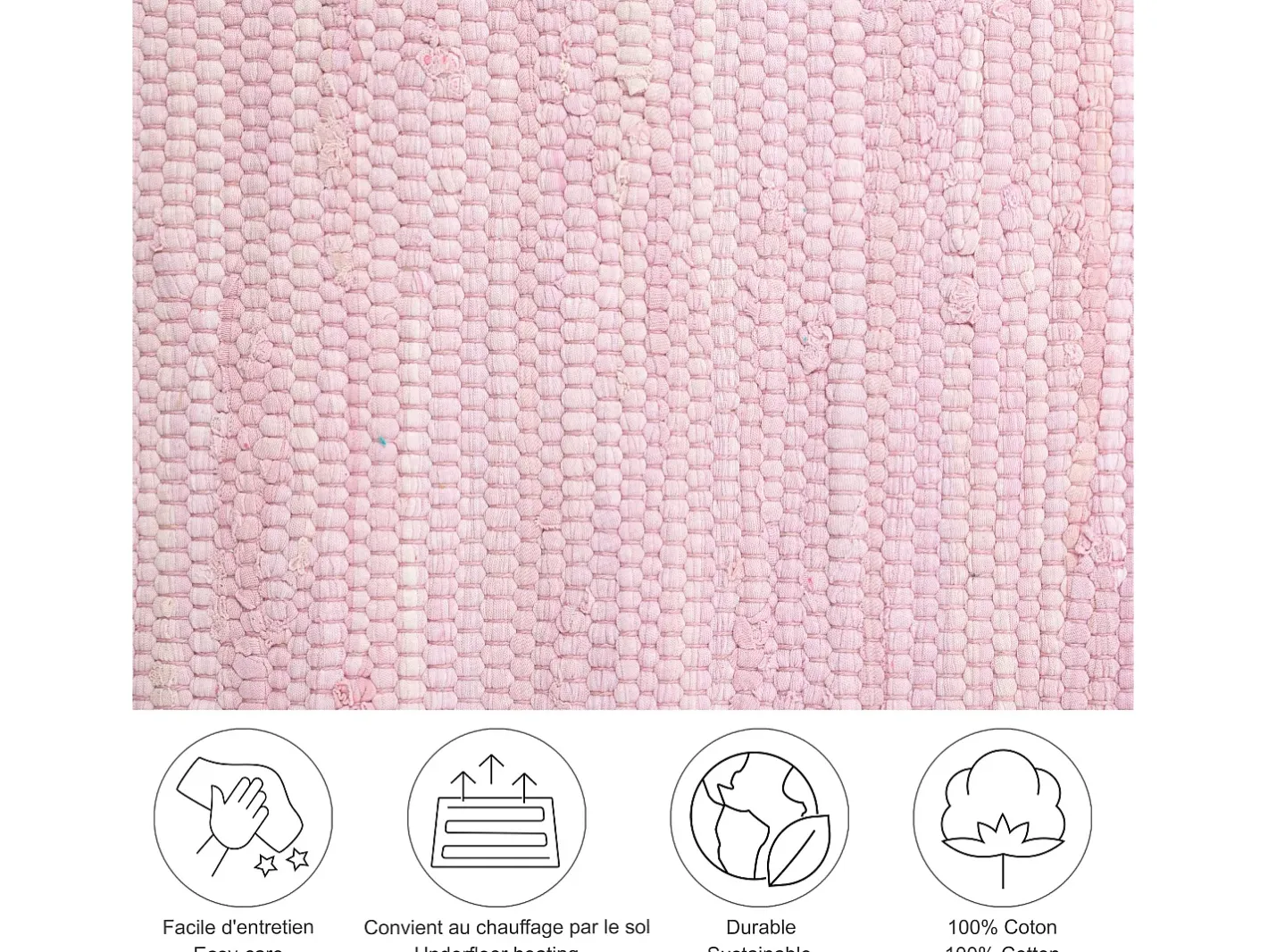 Alfombra De Salón-Alfombra de algodón tejida a mano y reversible 90x160 cm Happy Cotton Rosa