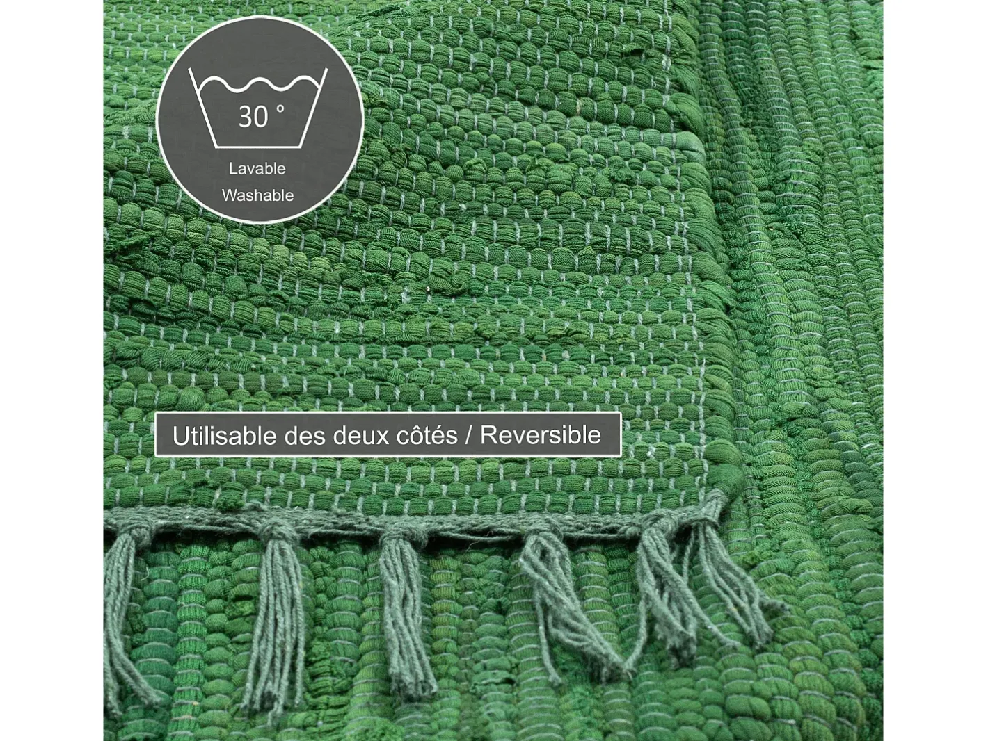 Discount Alfombra de algodón tejida a mano y reversible 60x120 cm Verde oscuro Happy Cotton Verde pino