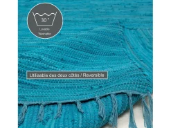 Hot Alfombra de algodón tejida a mano y reversible 70x140 cm Turquesa Happy Cotton Azul turquesa