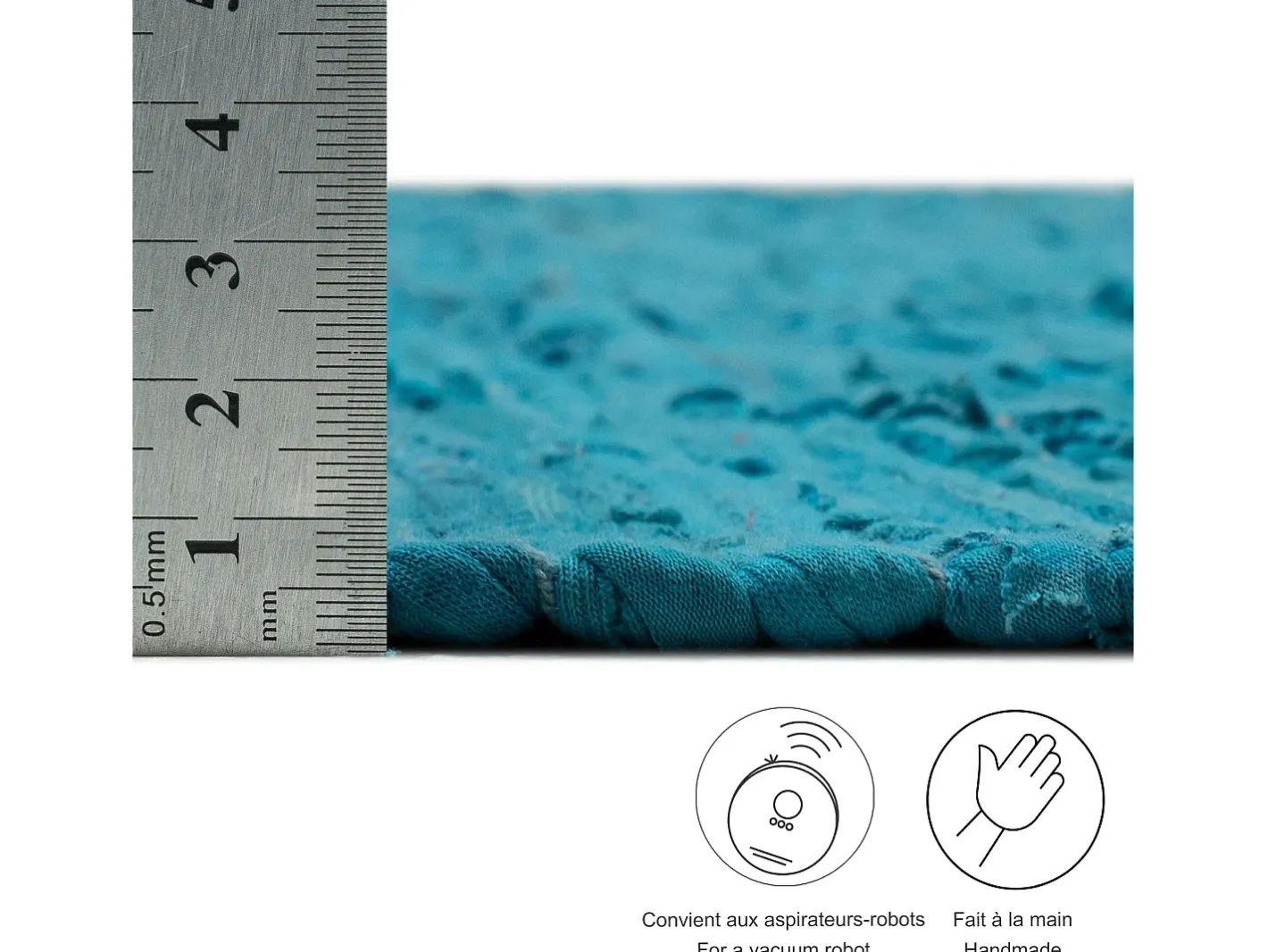 Hot Alfombra de algodón tejida a mano y reversible 70x140 cm Turquesa Happy Cotton Azul turquesa