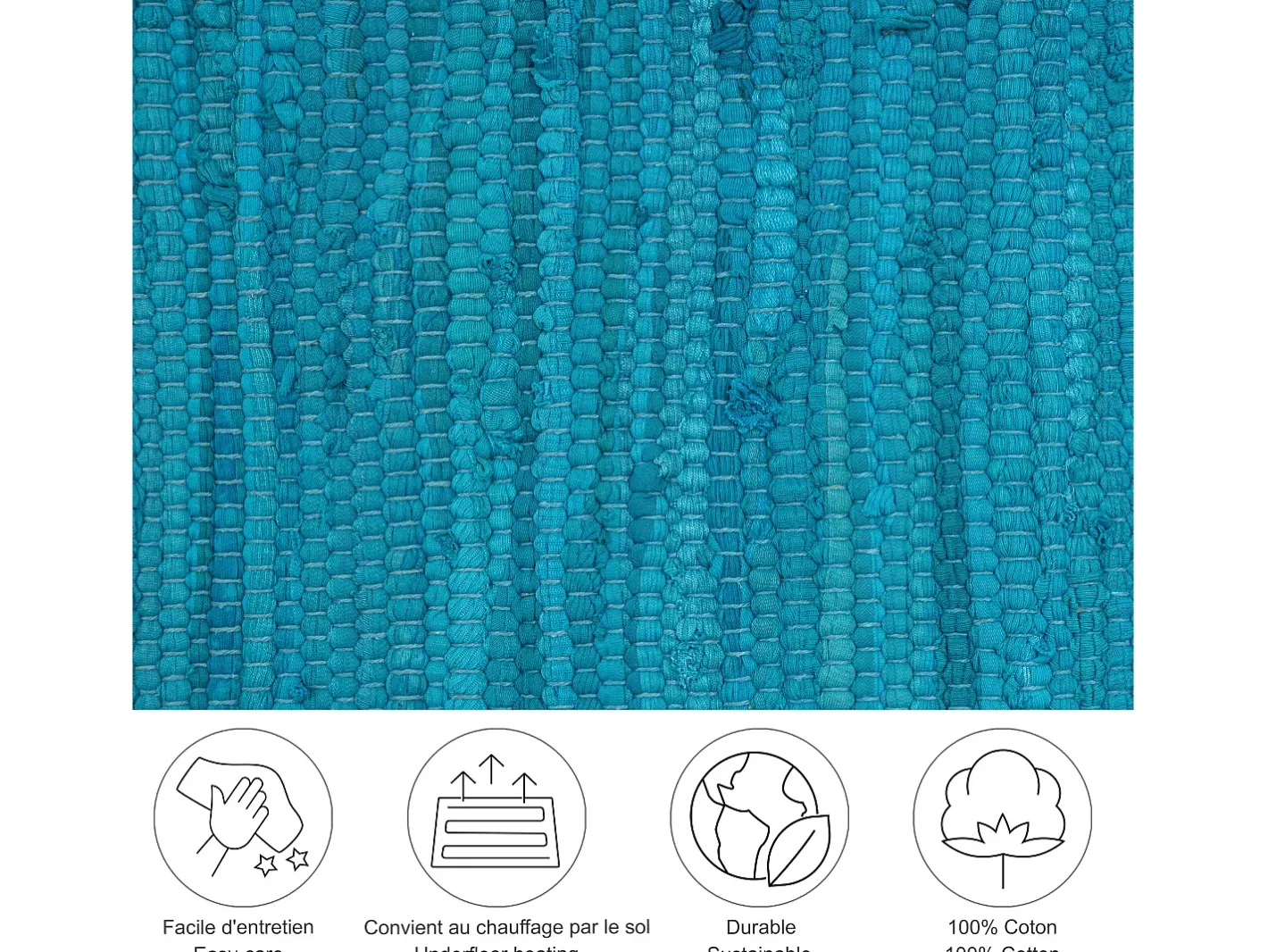 Hot Alfombra de algodón tejida a mano y reversible 70x140 cm Turquesa Happy Cotton Azul turquesa