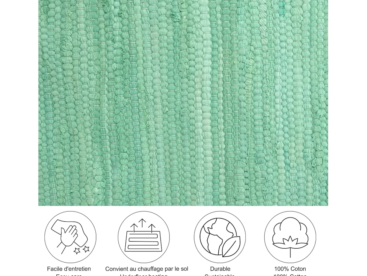 Alfombra de algodón tejida a mano y reversible 60x120 cm Menta Happy Cotton Verde almendra Clearance