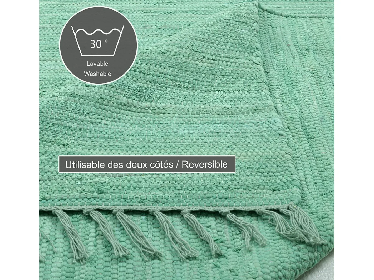 Alfombra de algodón tejida a mano y reversible 60x120 cm Menta Happy Cotton Verde almendra Clearance