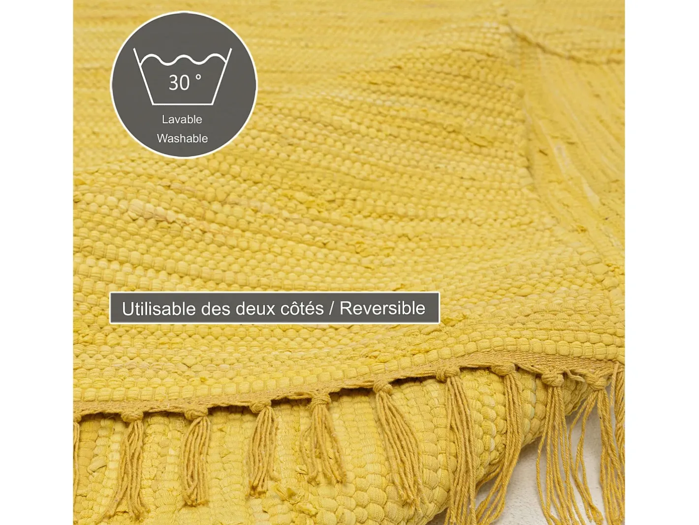 Alfombra de algodón tejida a mano y reversible 120x180 cm Happy Cotton Amarillo Sale