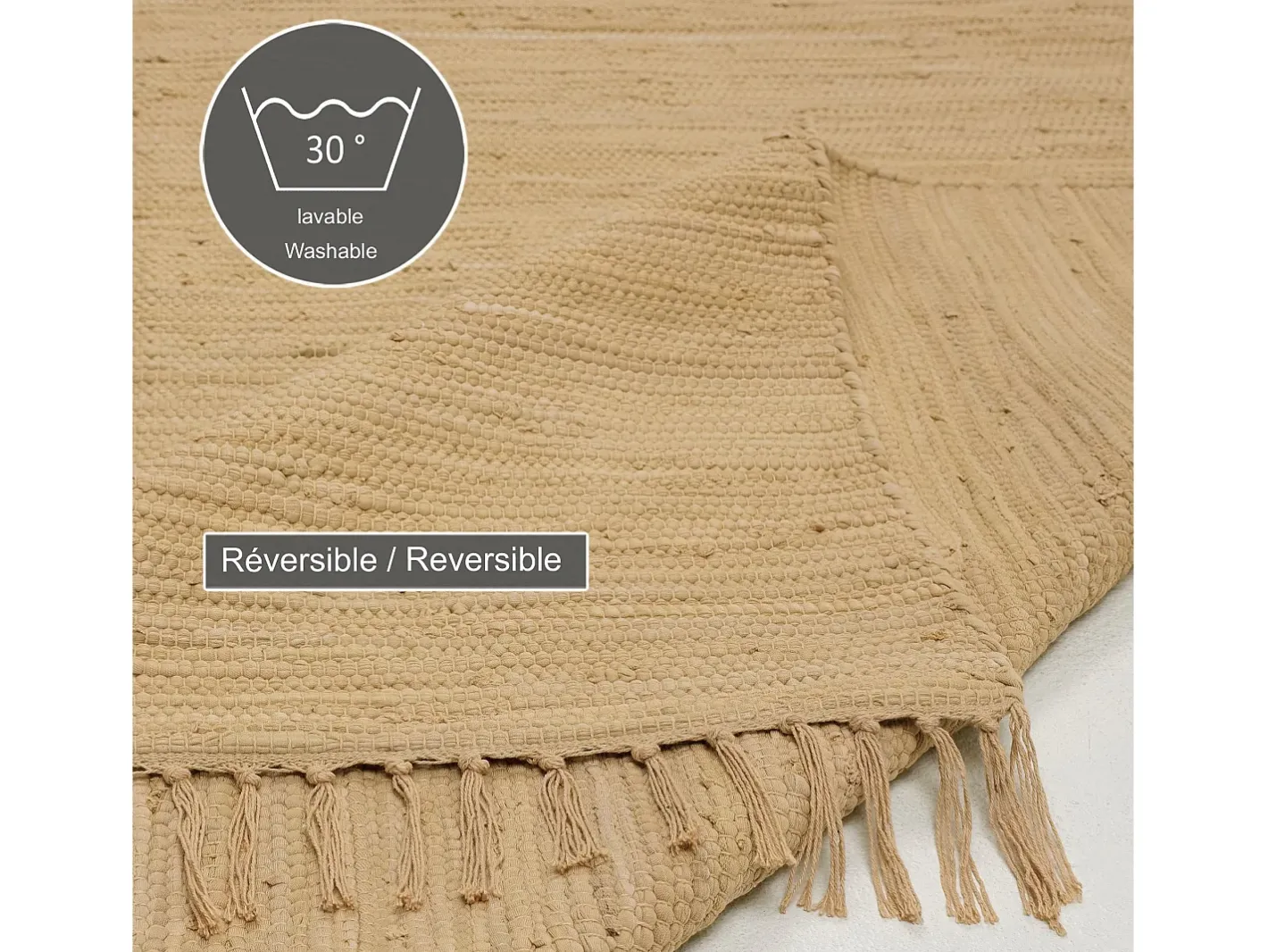 Alfombra de algodón tejida a mano y reversible 40x60 cm Naturaleza Happy Cotton Color natural claro Discount