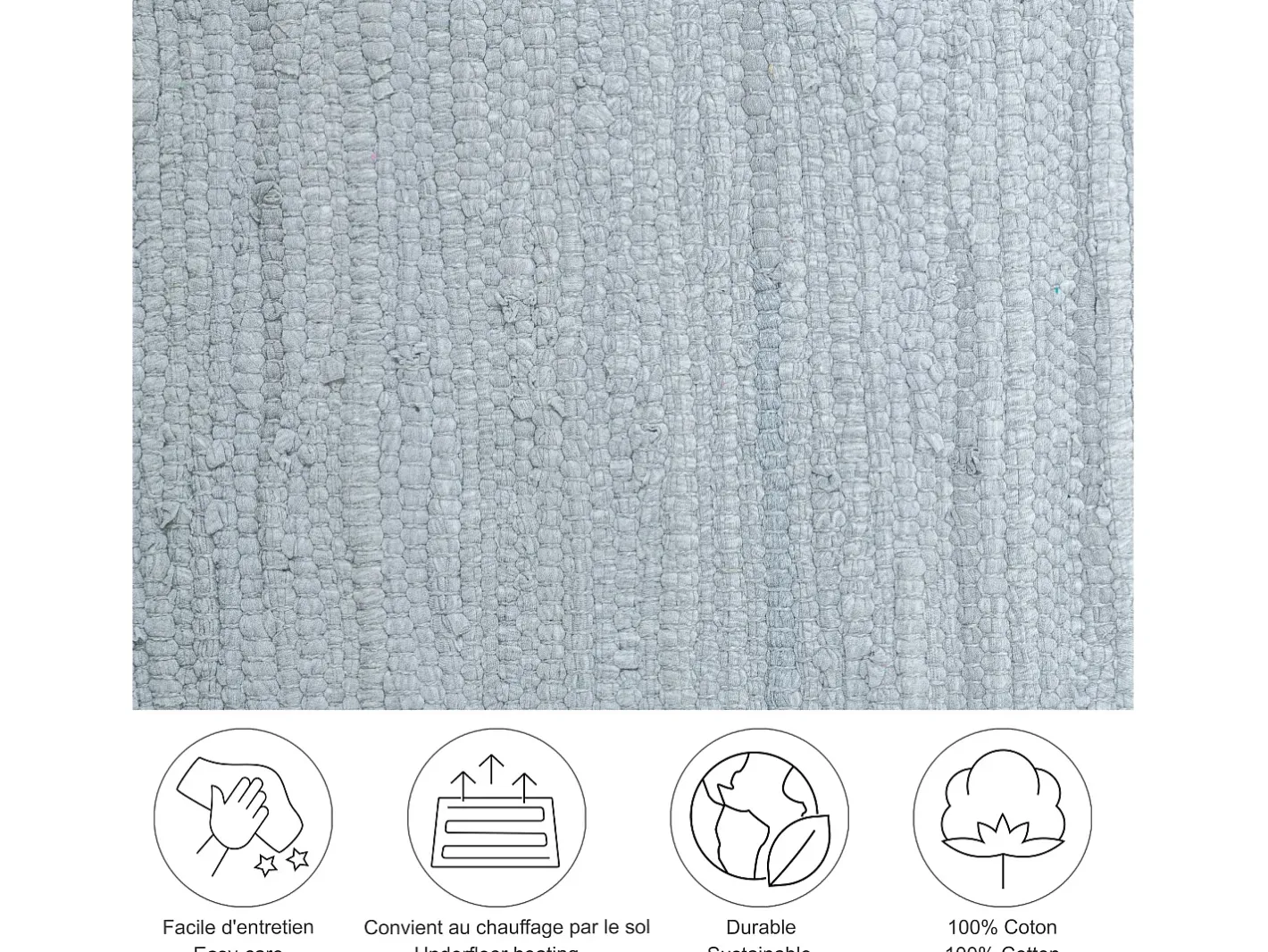 Clearance Alfombra de algodón tejida a mano y reversible 60x120 cm Happy Cotton Gris