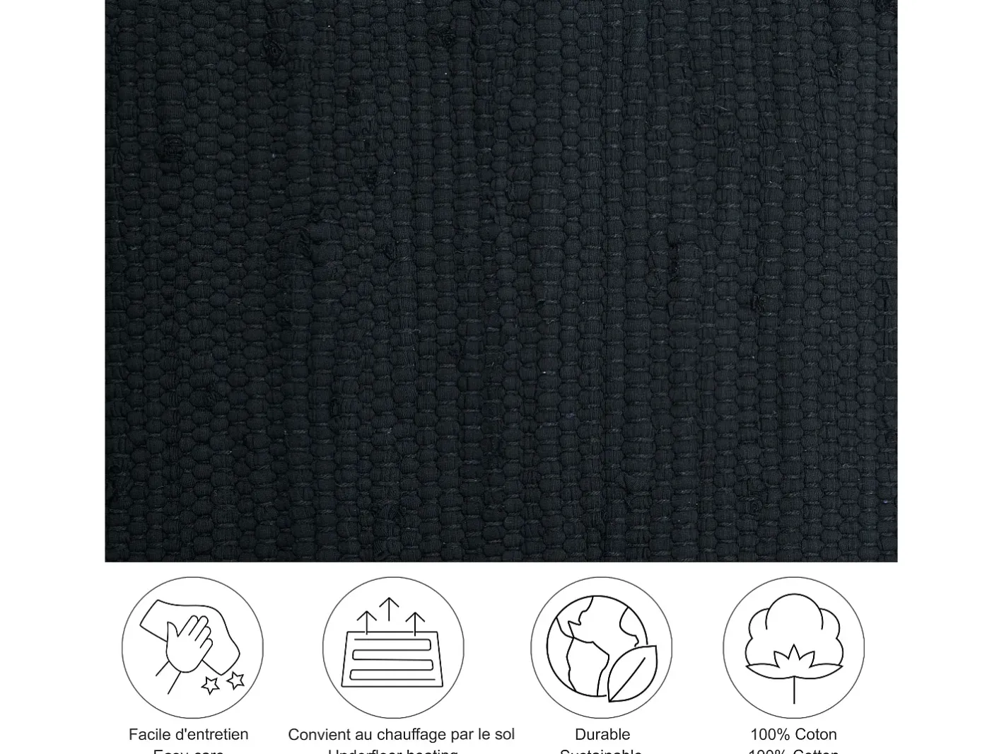 Alfombra de algodón tejida a mano y reversible 90x160 cm Happy Cotton Negro Online