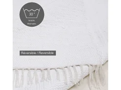 Outlet Alfombra de algodón tejida a mano y reversible 60x120 cm Happy Cotton Blanco