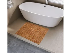 Alfombra De Baño|Ropa De Cama-Alfombra de baño de teca, alfombra de ducha de madera, alfombra de bañera, patas de goma antideslizantes, enrollable, 70x50cm Marru00f3n chocolate