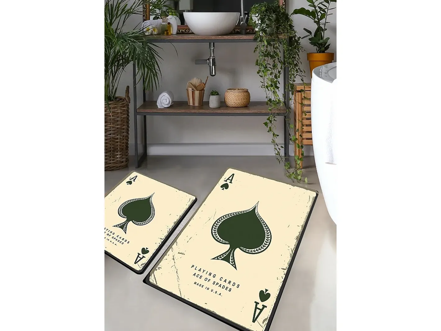Hot Alfombra de baño Set (2 piezas) Playing Cards Multicolor