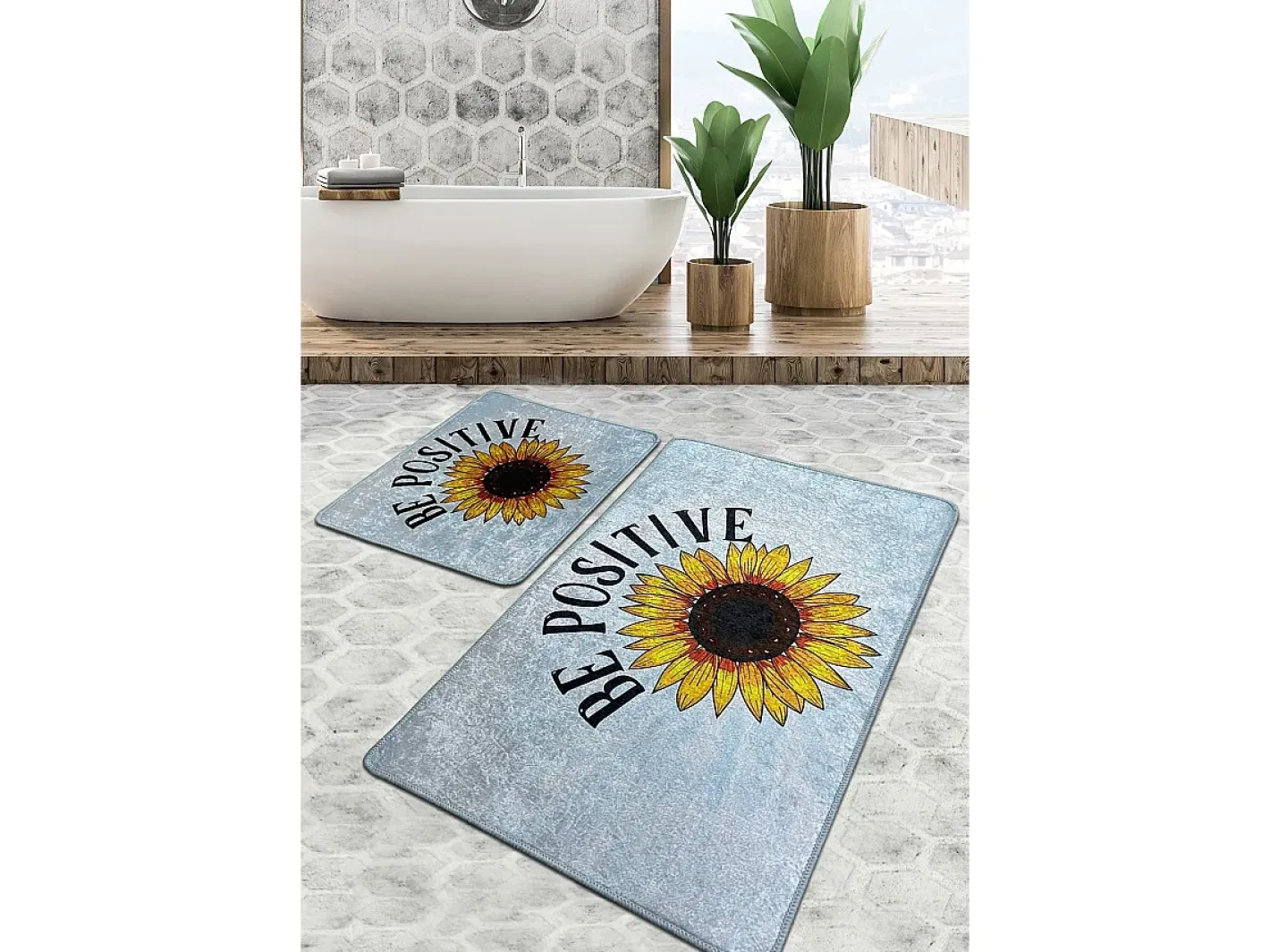 Alfombra De Baño|Ropa De Cama-Alfombra de baño Set (2 piezas) Be Positive Djt Multicolor